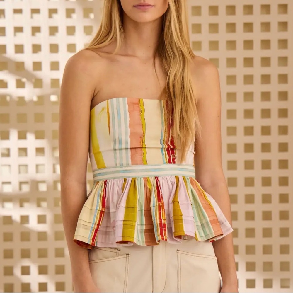 Hunter Bell Multicolor Strapless Peplum Blouse